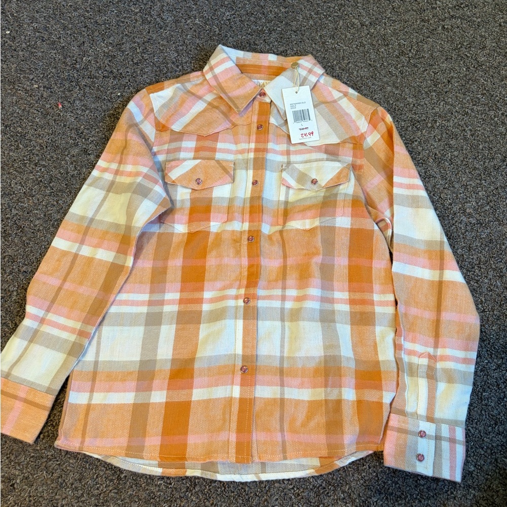 Cat & Jack Orange and Cream Plaid Button Down Shirt